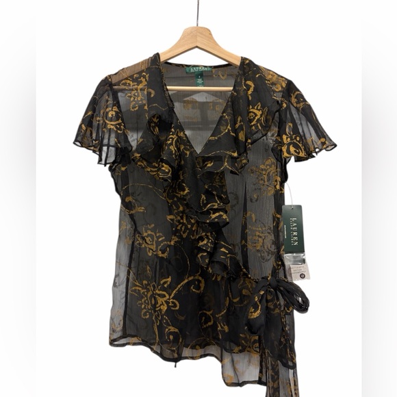 Lauren Ralph Lauren Tops - NWT Lauren Ralph Lauren Y2K Luxury 90’s Floral Mesh Wrap Blouse Size 8 Festival